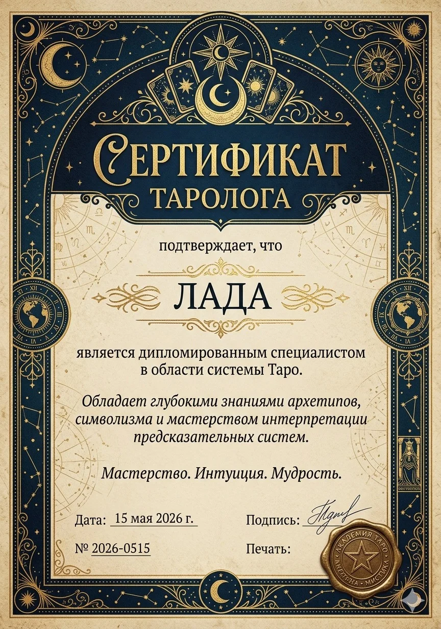 Сертификат Таролога - Лада